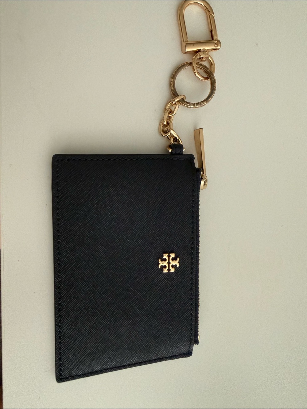 Tory Burch Navy Leather Key & Card Holder with Gold Hardware
